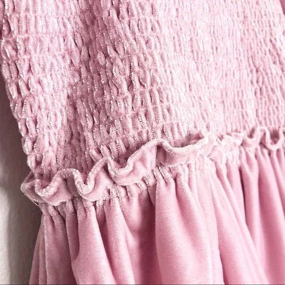 Free People Daphne Velvet Sleeve mini Dress Balloon ruffle sleeves blush pink - Picture 7 of 13